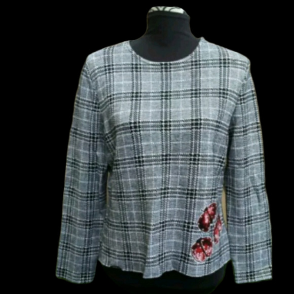 St. John Sport Plaid Sweater Top | Ladybug Detail | Zip Neck | Size L - Picture 1 of 6